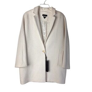 Massimo Dutti Cream Cotton Textured Cocoon Off White Ivory  Coat Size Large NWT